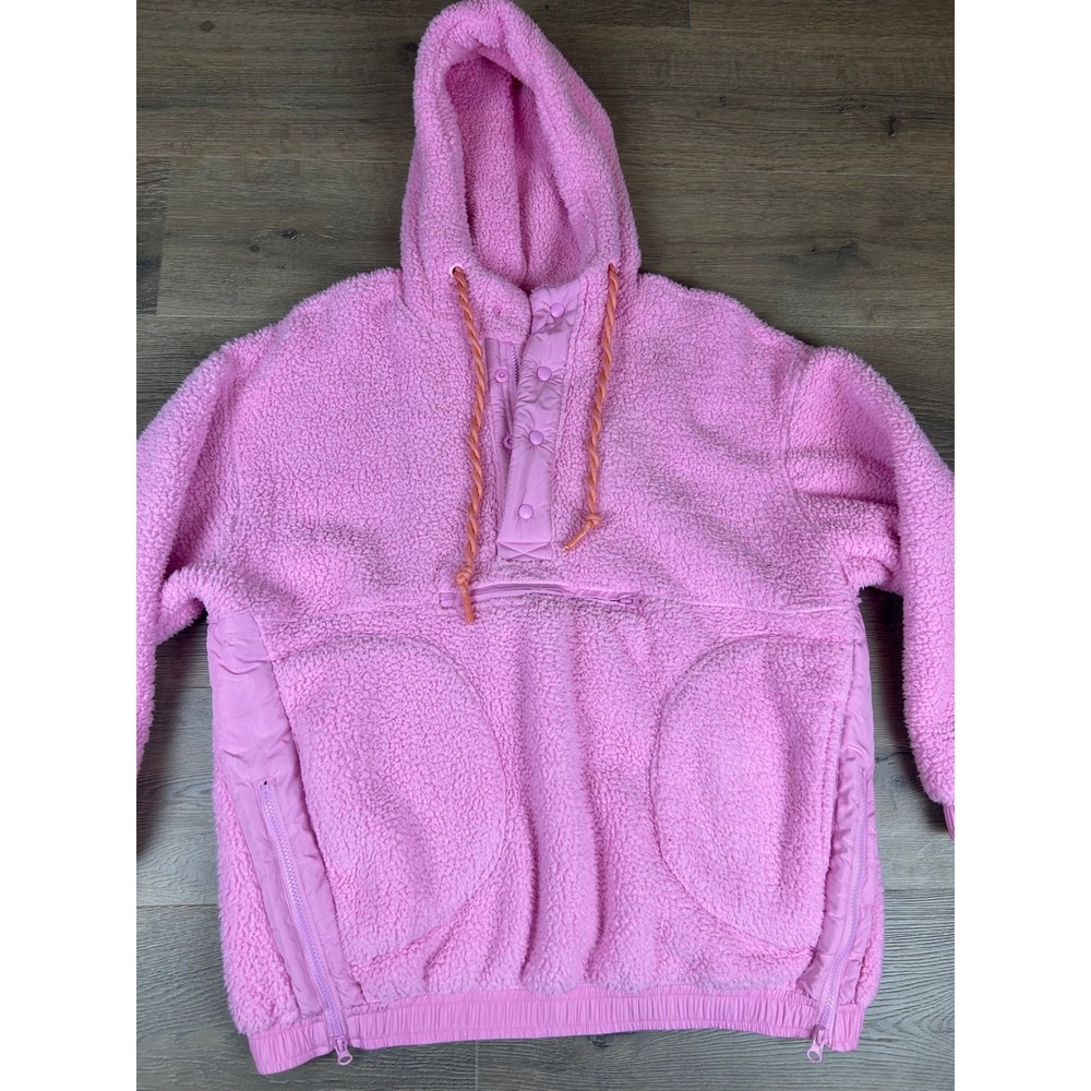Altar'd State Pink Sherpa Fleece Hoodie Snap Zip Pullover Womens XS Oversized - Picture 2 of 9